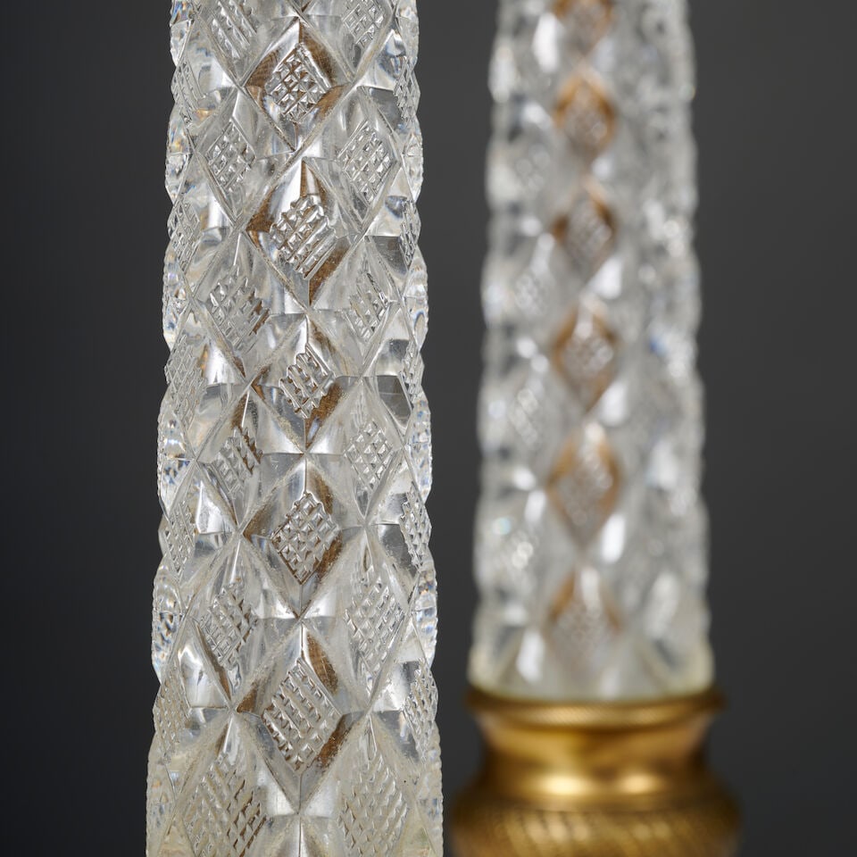 Candélabre et paire de flambeaux en cristal et bronze doré d'époque Charles X A C... - 6