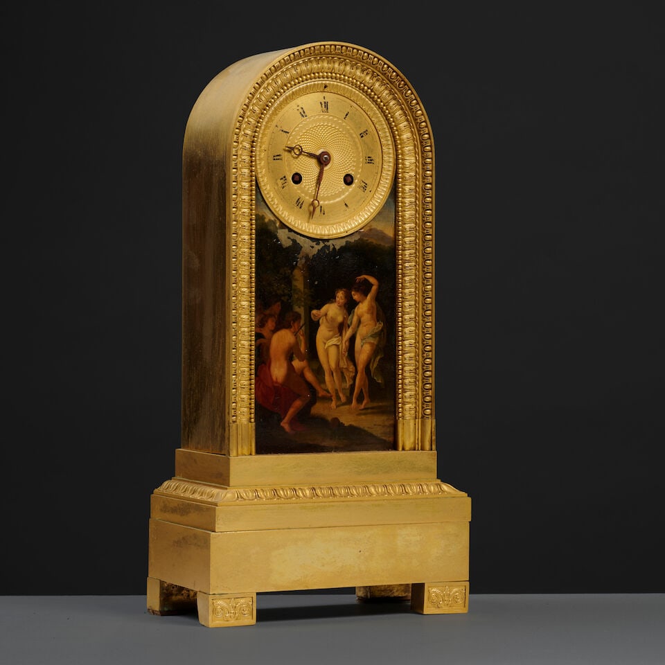 Grande pendule borne en bronze doré d'époque Restauration A large mantel clock in gilt... - 4