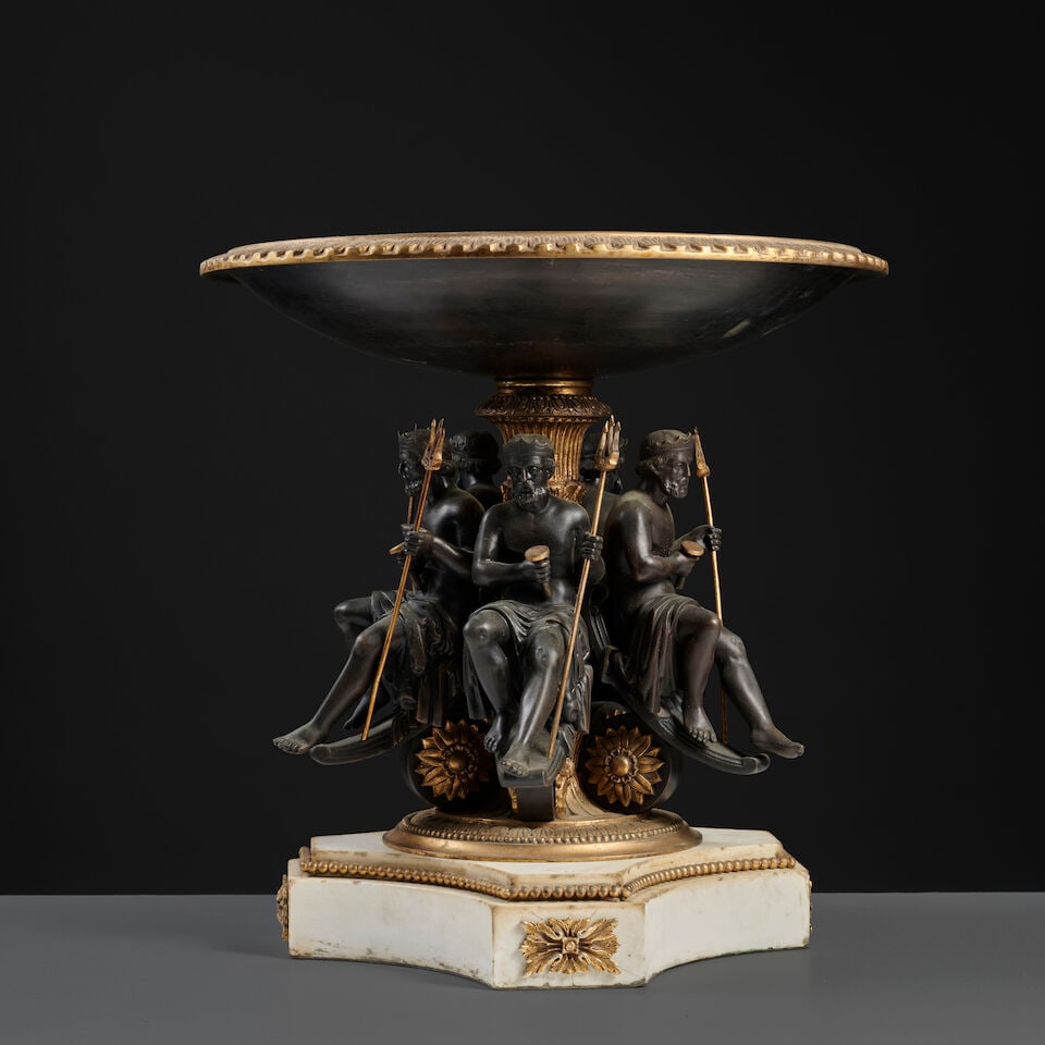 Important centre de table en bronze doré et à patine brune du XIXe siècle An imp... - 4
