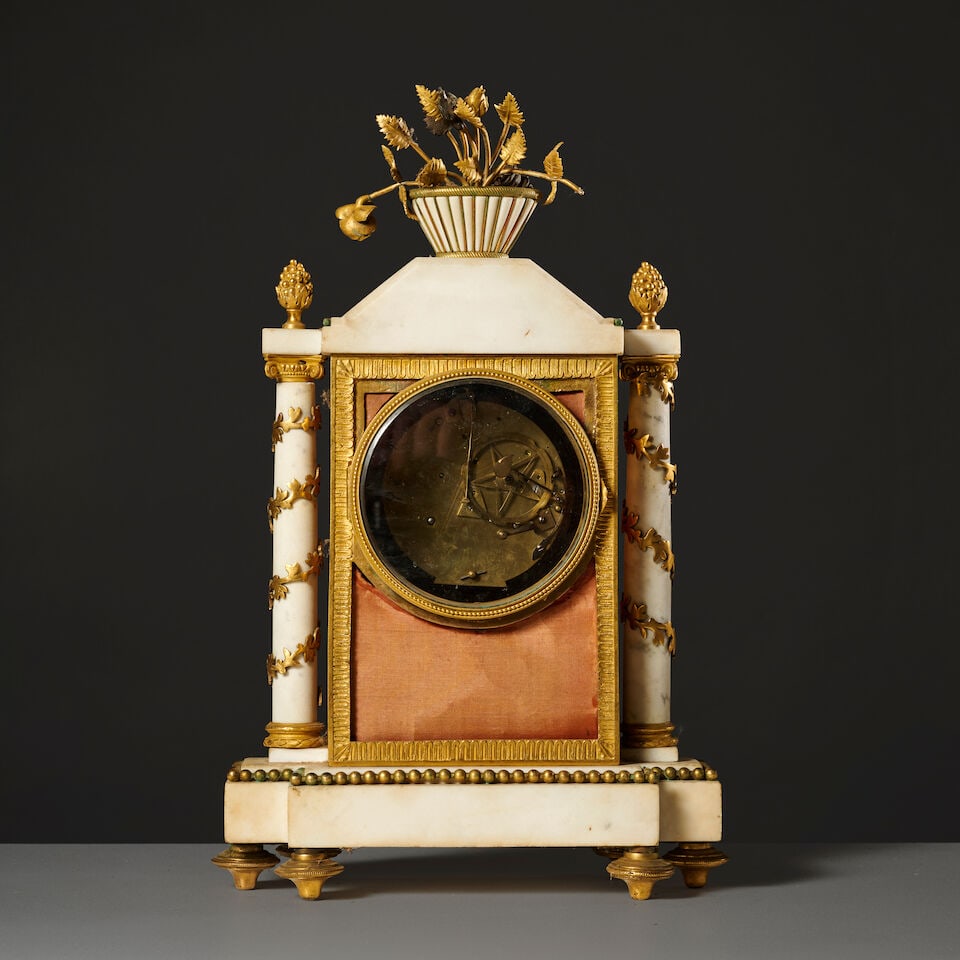 Pendule cage en marbre blanc et bronze doré et ciselé d'époque Louis XVI A Louis ... - 2