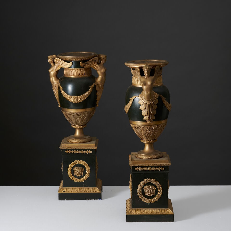 Paire de grands vases de forme ovoïde en bronze à patine brune et dorée de style ... - 2
