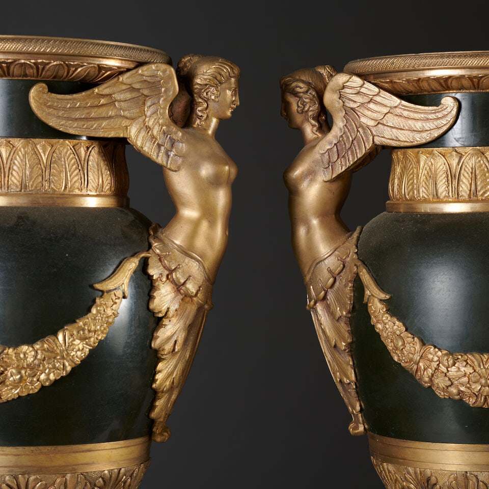 Paire de grands vases de forme ovoïde en bronze à patine brune et dorée de style ... - 3