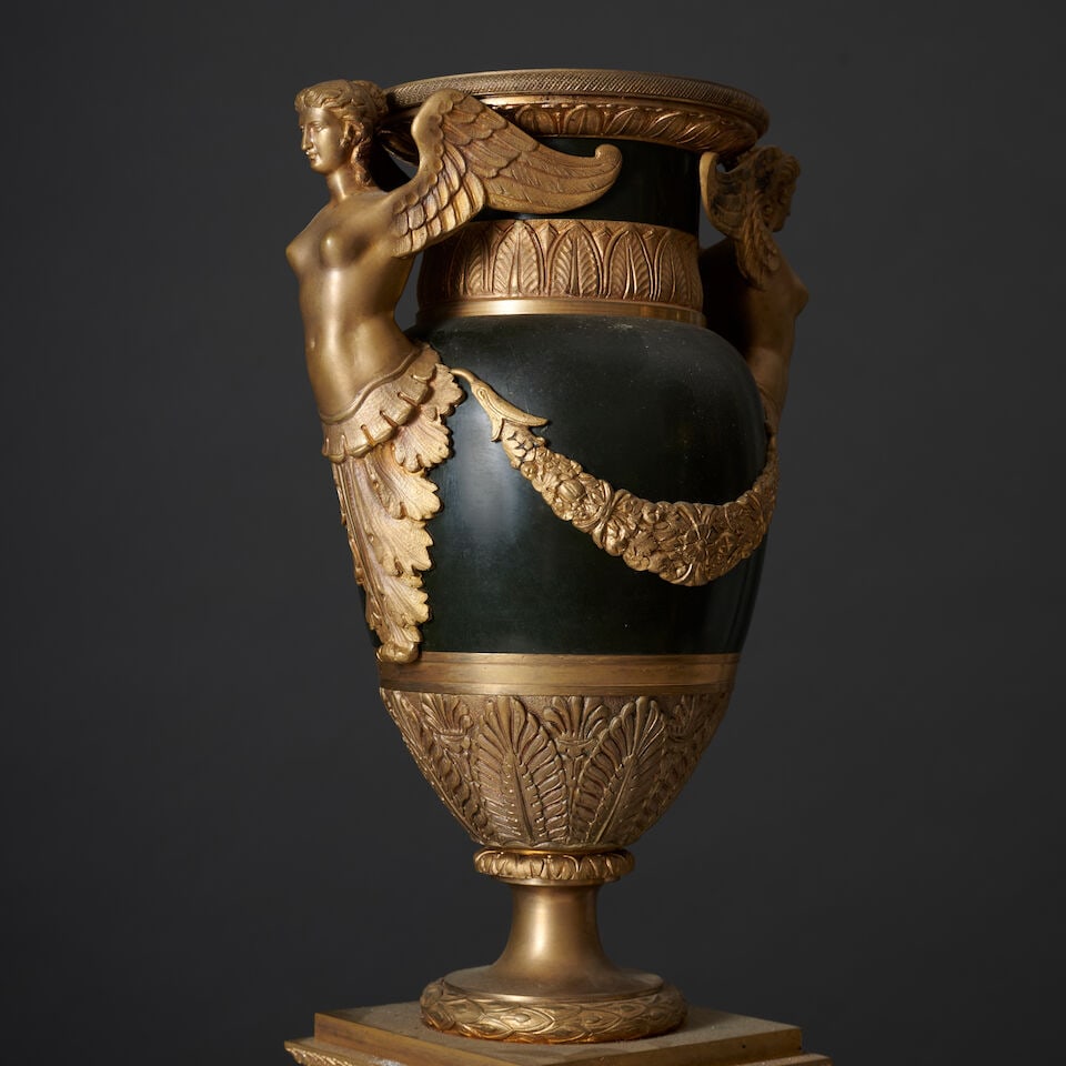 Paire de grands vases de forme ovoïde en bronze à patine brune et dorée de style ... - 4