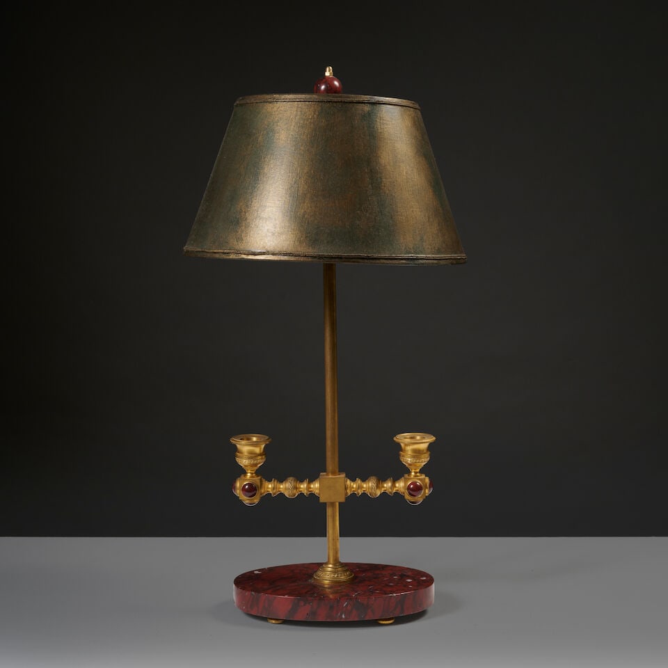 Double flambeau de table en bronze doré avec abat-jour, travail russe du milieu du XIXe si&... (1 of 3)