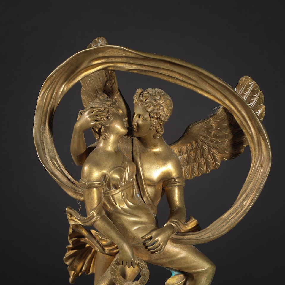 Sujet figurant Psyché et l'Amour en bronze doré d'époque Restauration Psyche and ... - 2
