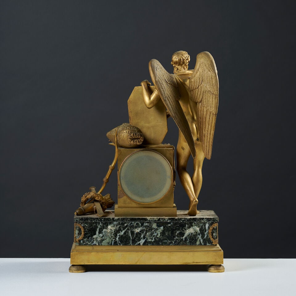 Pendule 'Amour et Gloire' en bronze doré et marbre vert veiné d'époque Empire An ... - 4