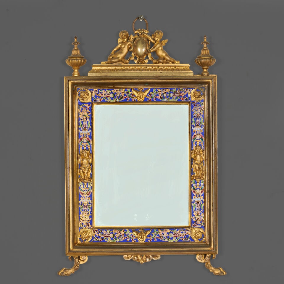 Miroir en bronze doré et émaux cloisonné attribué à Alphonse Giroux de ...: Miroir en bronze doré et émaux cloisonné attribué à Alphonse Giroux de la seconde patie du XIXe siècle A mirror in gilt-bronze and cloisonné enamel attributed to