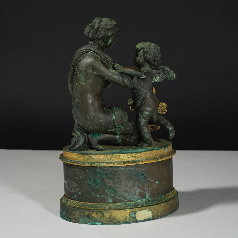Groupe en bronze patiné et doré Aphrodite et l'Amour d'époque Empire A patinated ... - 2