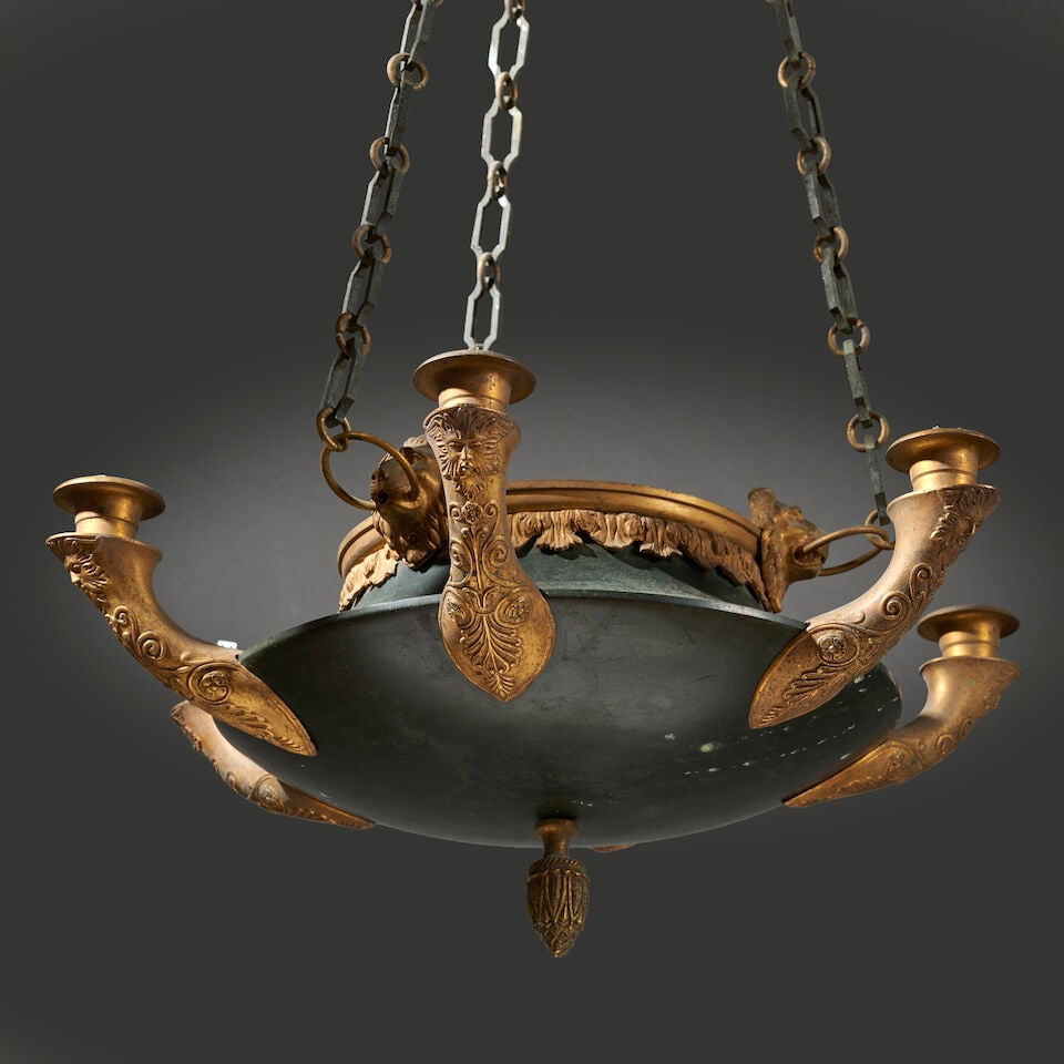 Lustre en forme de lampe à huile en bronze et tôle patiné d'époque Empire A ... - 3