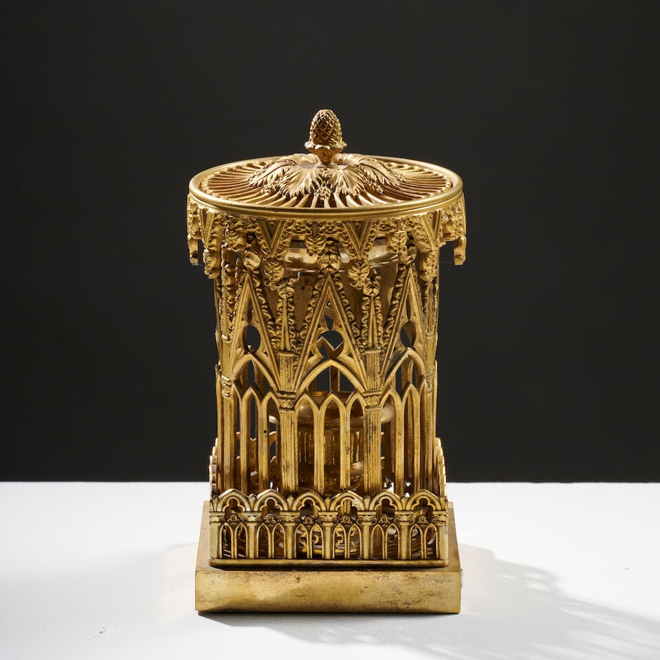 Brûle parfum faisant flambeau 'Troubadour' en bronze doré, vers 1825/1830. 'Troubadour... - 3