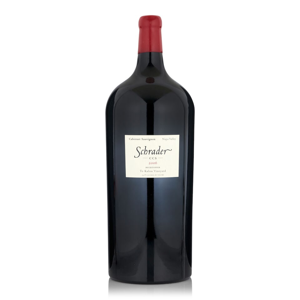 Schrader, Cabernet Sauvignon CCS Beckstoffer To Kalon Vineyard, 2006 (1 bottle, 9L): Schrader, Cabernet Sauvignon CCS Beckstoffer To Kalon Vineyard, 2006 (1 bottle, 9L) Region: Napa Valley Capsule: crack to top of wax capsule Footnotes: California This lot is subject to the following