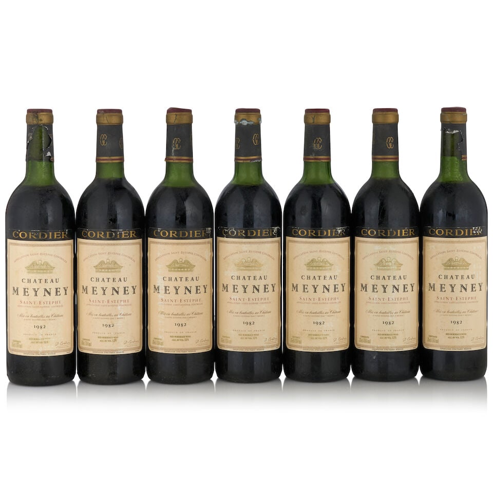 Château Meyney, 1982 (7 bottles, 750ml): Château Meyney, 1982 (7 bottles, 750ml) Region: Saint-Estèphe Fill Level: two very top shoulder, three top shoulder, two high shoulder Capsule: discolored, one corroded with losses, one