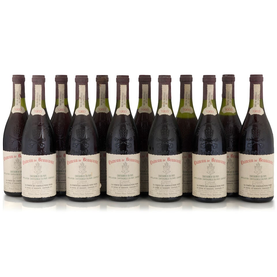 Château de Beaucastel, Châteauneuf-du-Pape, 1983 (12 bottles, 750ml): Château de Beaucastel, Châteauneuf-du-Pape, 1983 (12 bottles, 750ml) Region: Southern Rhône Fill Level: one 1.5cm, two 2cm, two 2.5cm, three 3cm, two 3.5cm, one 3.5cm, one 5cm Capsule: 