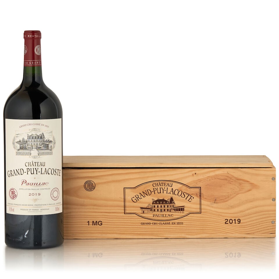 Château Grand-Puy-Lacoste, 2019 (1 bottle, 1.5L): Château Grand-Puy-Lacoste, 2019 (1 bottle, 1.5L) Region: Pauillac Packaging: original wooden case Footnotes: Bordeaux, Left Bank This lot is subject to the following lot symbols: • • 