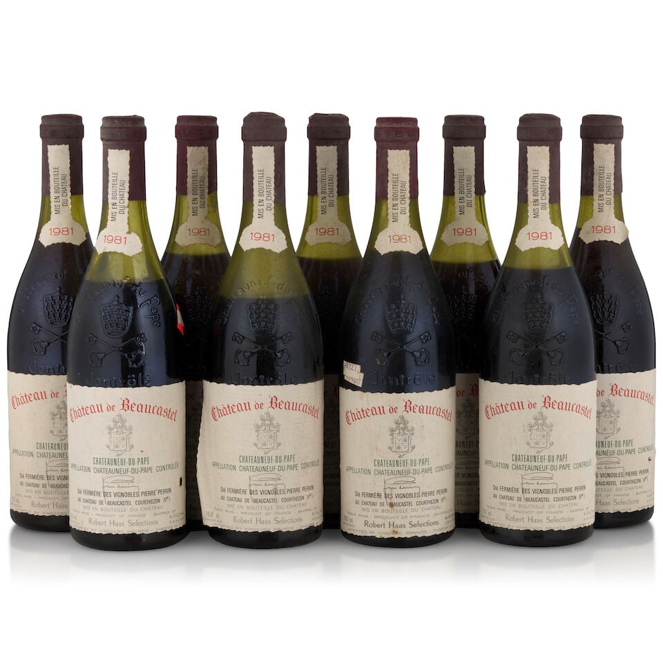 Château de Beaucastel, Châteauneuf-du-Pape, 1981 (9 bottles, 750ml): Château de Beaucastel, Châteauneuf-du-Pape, 1981 (9 bottles, 750ml) Region: Southern Rhône Fill Level: one 2.5cm, one 3cm, one 3.5cm, two 4.5cm, two 5cm, one 5.5cm, one 7cm Capsule: