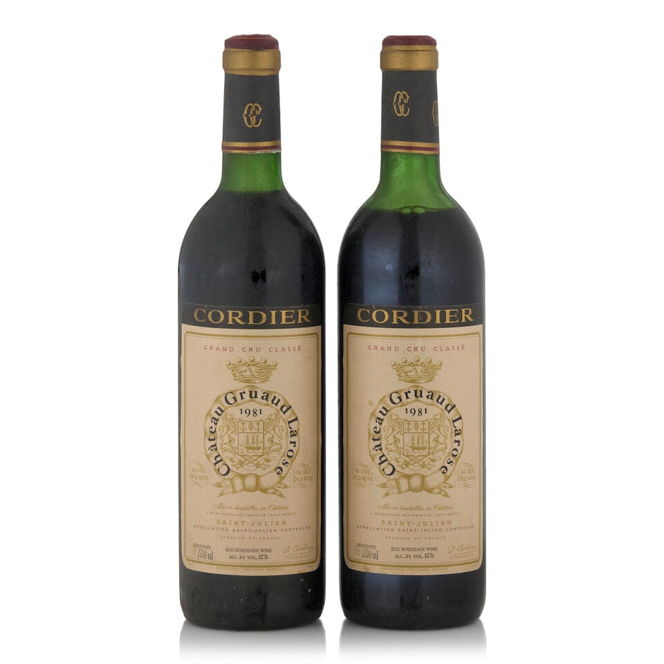 Château Gruaud Larose, 1981 (2 bottles, 750ml): Château Gruaud Larose, 1981 (2 bottles, 750ml) Region: Saint-Julien Fill Level: one very top shoulder, one high shoulder Capsule: one lightly corroded Label: bin soiled Footnotes: Bordeaux, Left