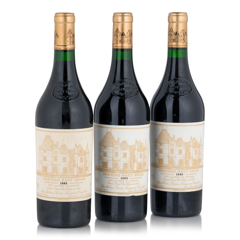 Château Haut-Brion, 1989 (3 bottles, 750ml): Château Haut-Brion, 1989 (3 bottles, 750ml) Region: Pessac-Léognan Fill Level: two 1.5cm, one 1cm Label: lightly bin soiled Footnotes: Left Bank, Bordeaux This lot is subject to the