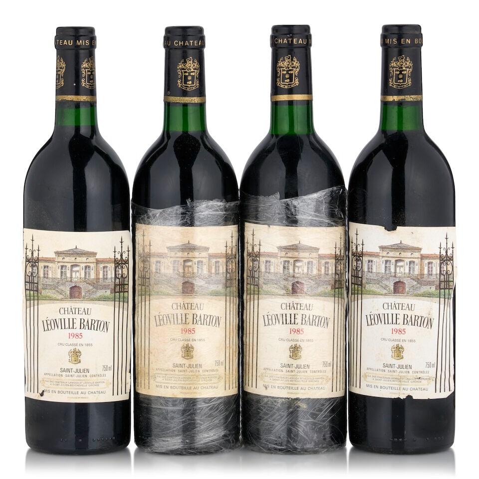 Château Léoville Barton, 1985 (4 bottles, 750ml): Château Léoville Barton, 1985 (4 bottles, 750ml) Region: Saint-Julien Fill Level: bottom neck or better Capsule: worn, lightly nicked Label: bin soiled, nicked, faded, two partially