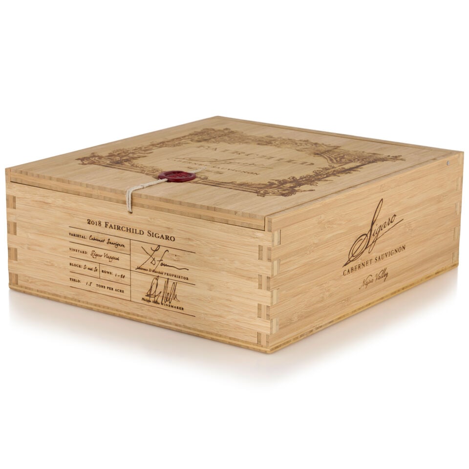 Fairchild Estate, Cabernet Sauvignon Sigaro Vineyard, 2018 (3 bottles, 750ml): Fairchild Estate, Cabernet Sauvignon Sigaro Vineyard, 2018 (3 bottles, 750ml) Region: Santa Barbara Packaging: original wooden case, banded Footnotes: California This lot is subject to the following