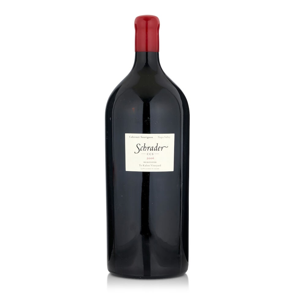 Schrader, Cabernet Sauvignon CCS Beckstoffer To Kalon Vineyard, 2006 (1 bottle, 6L): Schrader, Cabernet Sauvignon CCS Beckstoffer To Kalon Vineyard, 2006 (1 bottle, 6L) Region: Napa Valley Capsule: crack to top of wax capsule Footnotes: California This lot is subject to the following
