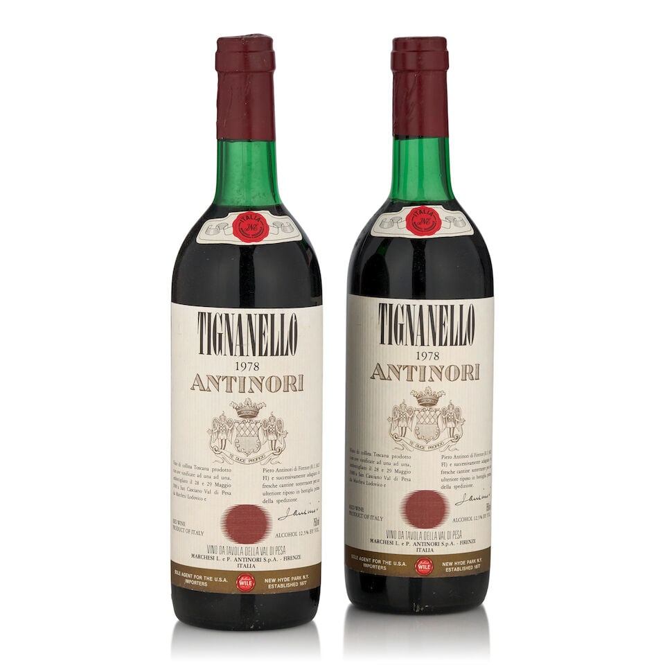 Antinori, Tiganello, 1978 (2 bottles, 750ml): Antinori, Tiganello, 1978 (2 bottles, 750ml) Region: Tuscany Fill Level: very top shoulder Capsule: one lightly oxidized Footnotes: Italy This lot is subject to the following lot symbols: