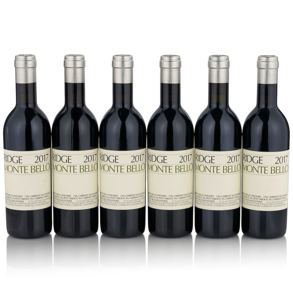 Ridge, Monte Bello, 2017 (6 bottles, 375ml): Ridge, Monte Bello, 2017 (6 bottles, 375ml) Region: Santa Cruz Footnotes: California This lot is subject to the following lot symbols: • • Zero rated for tax, no tax will be added to the