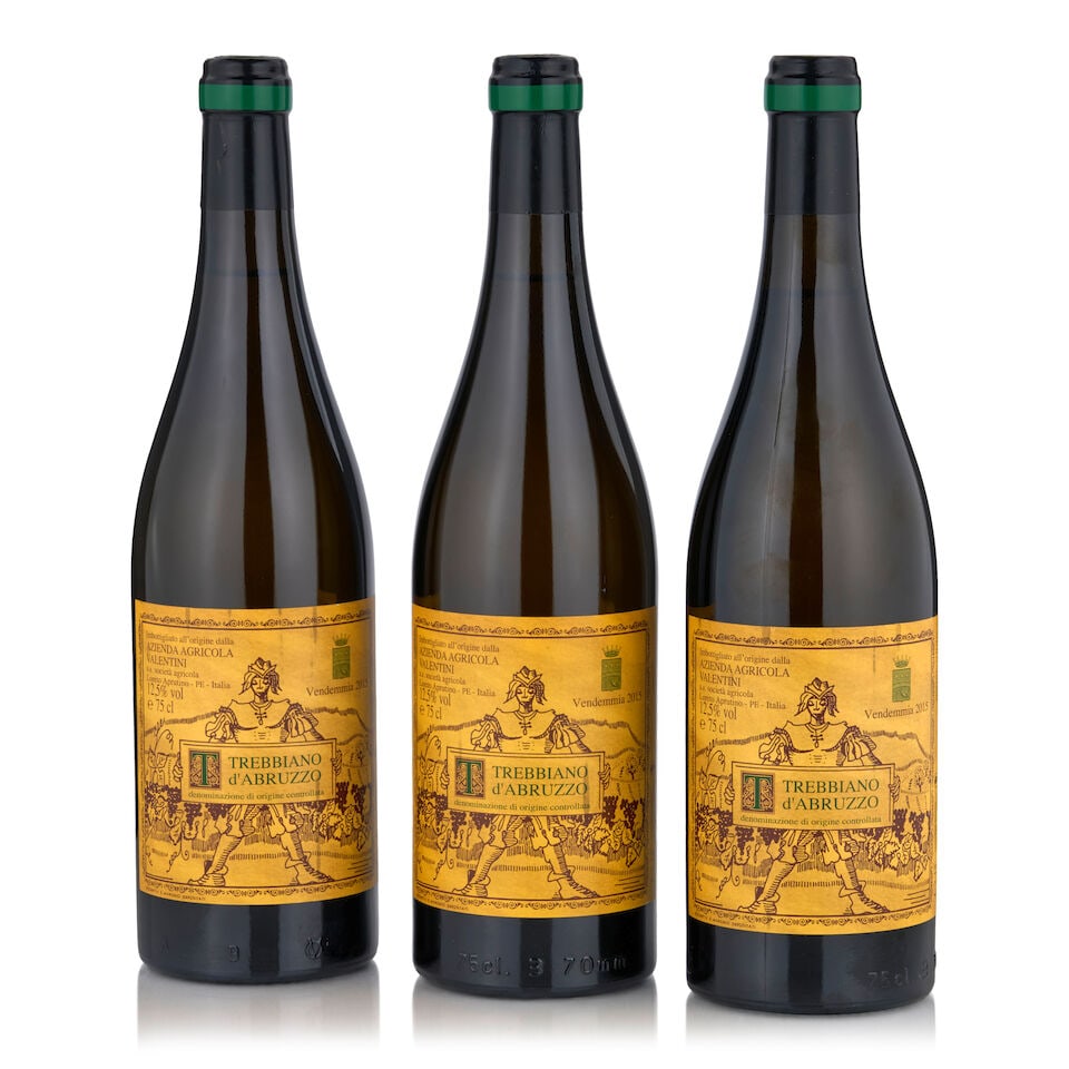 Valentini, Trebbiano d'Abruzzo, 2015 (3 bottles, 750ml): Valentini, Trebbiano d'Abruzzo, 2015 (3 bottles, 750ml) Region: Abruzzo Footnotes: Italy This lot is subject to the following lot symbols: • • Zero rated for tax, no tax will be added to