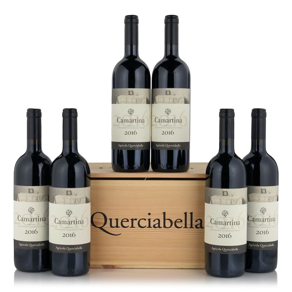 Querciabella, Camartina, 2016 (6 bottles, 750ml): Querciabella, Camartina, 2016 (6 bottles, 750ml) Region: Tuscany Packaging: original wooden case Footnotes: Italy This lot is subject to the following lot symbols: • • Zero rated for tax,