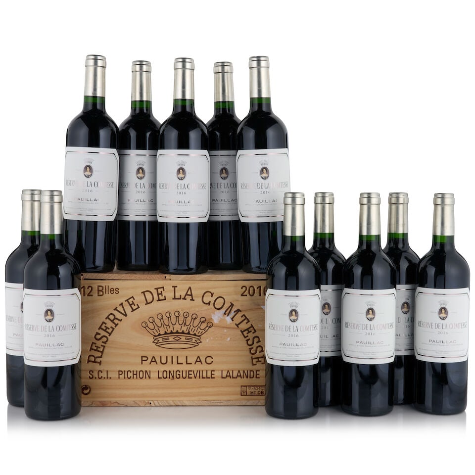 Réserve de la Comtesse, 2016 (12 bottles, 750ml): Réserve de la Comtesse, 2016 (12 bottles, 750ml) Region: Pauillac Packaging: original wooden case Footnotes: Bordeaux, Left Bank This lot is subject to the following lot symbols: • •