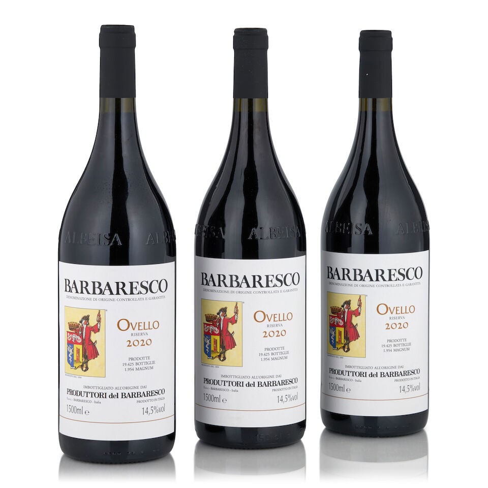 Produttori del Barbaresco, Barbaresco Riserva Ovello, 2020 (3 bottles, 1.5L): Produttori del Barbaresco, Barbaresco Riserva Ovello, 2020 (3 bottles, 1.5L) Region: Piedmont Packaging: original cardboard case Footnotes: Italy This lot is subject to the following lot symbols: