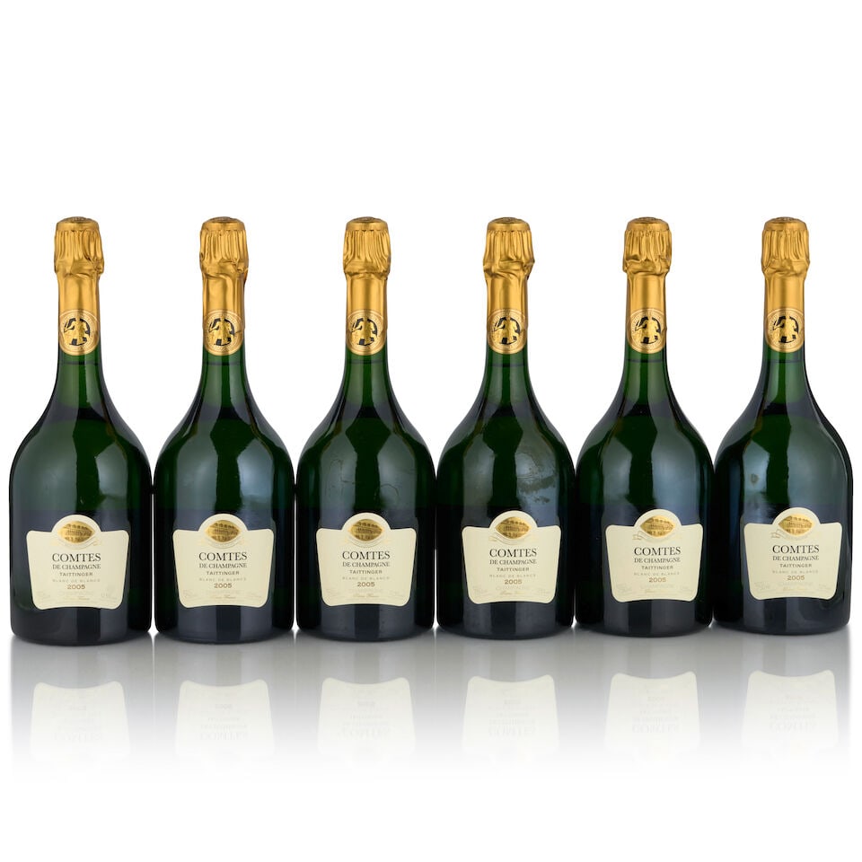 Taittinger, Comtes de Champagne, 2005 (6 bottles, 750ml): Taittinger, Comtes de Champagne, 2005 (6 bottles, 750ml) Region: Reims Fill Level: two 2cm, two 2.5cm Packaging: original cardboard case Footnotes: Champagne This lot is subject to the following lot