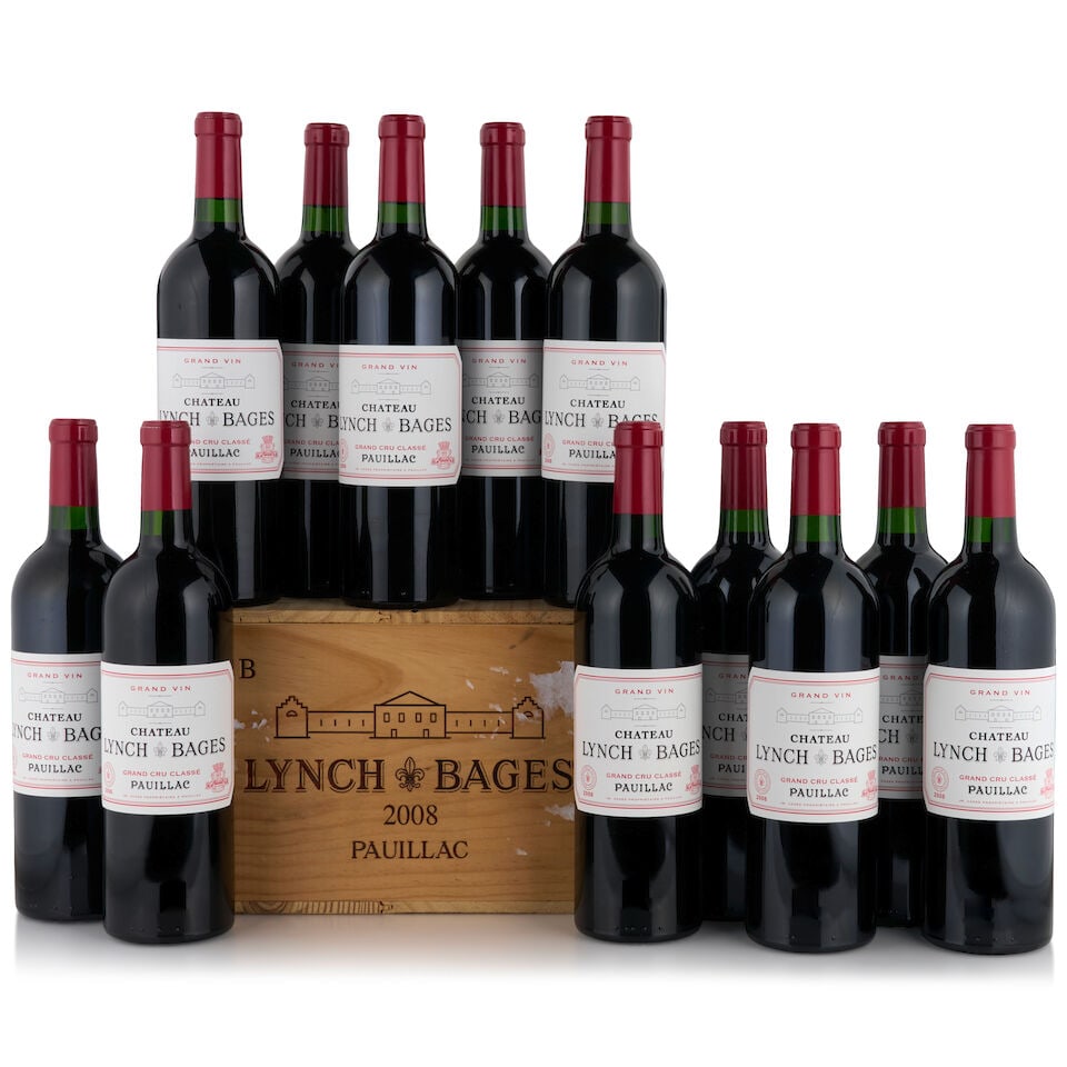 Château Lynch-Bages, 2008 (12 bottles, 750ml): Château Lynch-Bages, 2008 (12 bottles, 750ml) Region: Pauillac Packaging: original wooden case Footnotes: Bordeaux, Left Bank This lot is subject to the following lot symbols: • •