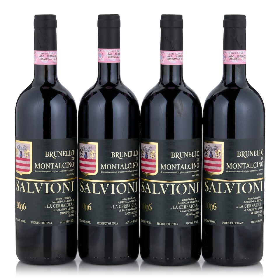 Salvioni, Brunello di Montalcino, 2006 (4 bottles, 750ml): Salvioni, Brunello di Montalcino, 2006 (4 bottles, 750ml) Region: Tuscany Fill Level: bottom neck or better Footnotes: Italy This lot is subject to the following lot symbols: • • Zero