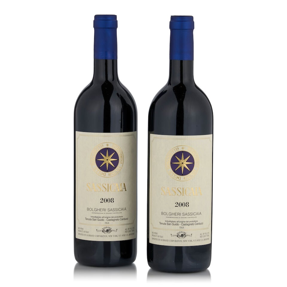 Sassicaia, 2008 (2 bottles, 750ml): Sassicaia, 2008 (2 bottles, 750ml) Region: Tuscany Footnotes: Italy This lot is subject to the following lot symbols: • • Zero rated for tax, no tax will be added to the Hammer Price or