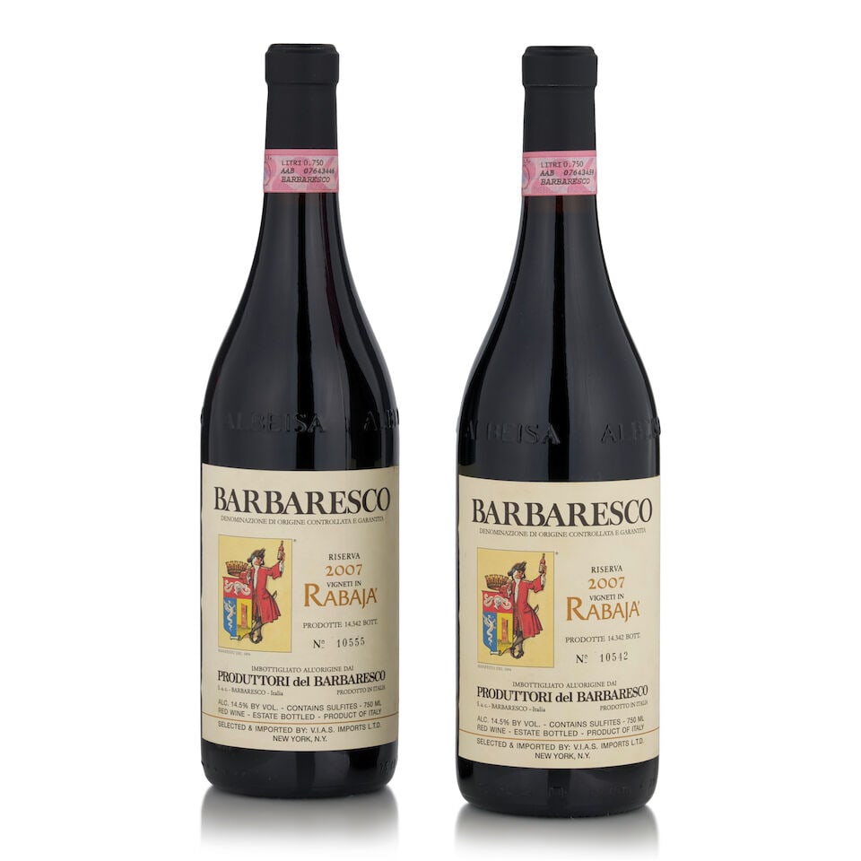 Produttori del Barbaresco, Barbaresco Rabaja, 2007 (2 bottles, 750ml): Produttori del Barbaresco, Barbaresco Rabaja, 2007 (2 bottles, 750ml) Region: Piedmont Fill Level: both 1cm Footnotes: Italy This lot is subject to the following lot symbols: • • Zero rate