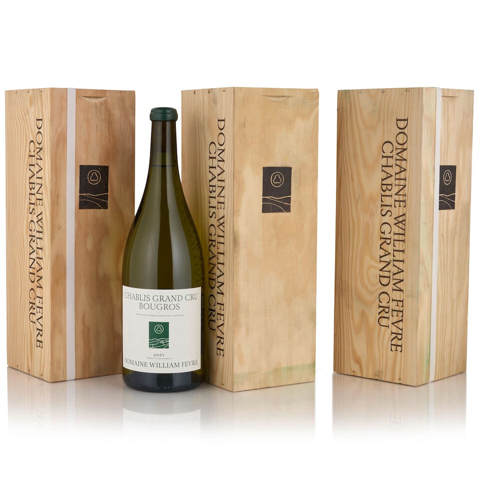 Domaine William Fevre, Chablis Bougros, 2021 (3 bottles, 1.5L): Domaine William Fevre, Chablis Bougros, 2021 (3 bottles, 1.5L) Region: Chablis Packaging: three individual original wooden cases, two banded Footnotes: Burgundy This lot is subject to the following lo