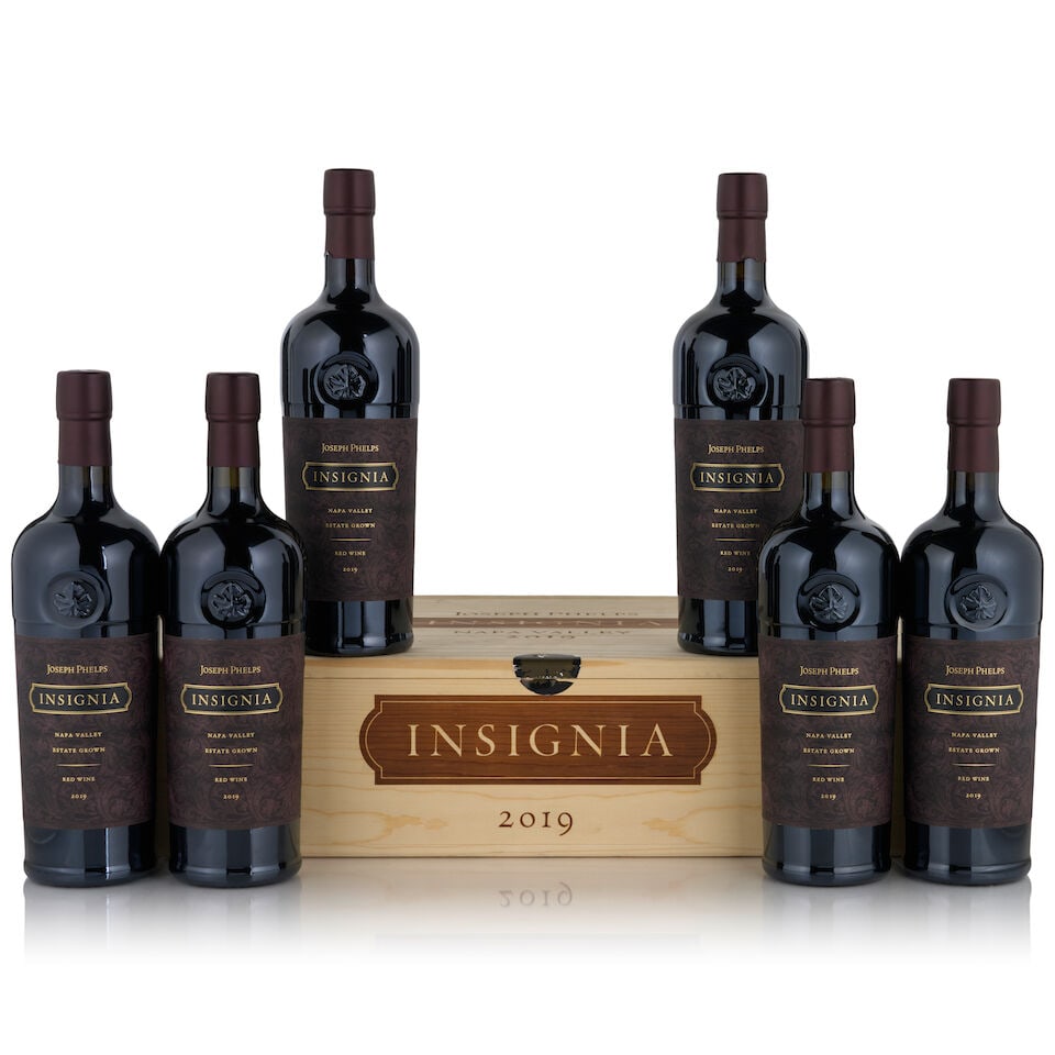Joseph Phelps, Insignia, 2019 (6 bottles, 750ml): Joseph Phelps, Insignia, 2019 (6 bottles, 750ml) Region: Napa Valley Packaging: original wooden case Footnotes: California This lot is subject to the following lot symbols: • • Zero rated 
