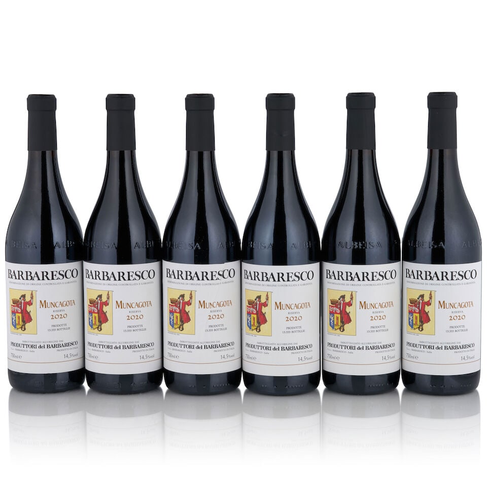 Produttori del Barbaresco, Barbaresco Riserva Muncagota, 2020 (6 bottles, 750ml): Produttori del Barbaresco, Barbaresco Riserva Muncagota, 2020 (6 bottles, 750ml) Region: Piedmont Packaging: original cardboard case Footnotes: Italy This lot is subject to the following lot symbols: 