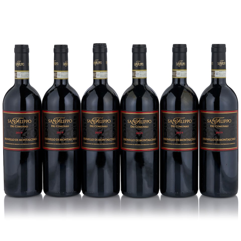 San Filippo, Brunello di Montalcino, 2019 (6 bottles, 750ml): San Filippo, Brunello di Montalcino, 2019 (6 bottles, 750ml) Region: Tuscany Packaging: original cardboard case Footnotes: Italy This lot is subject to the following lot symbols: • • Zero