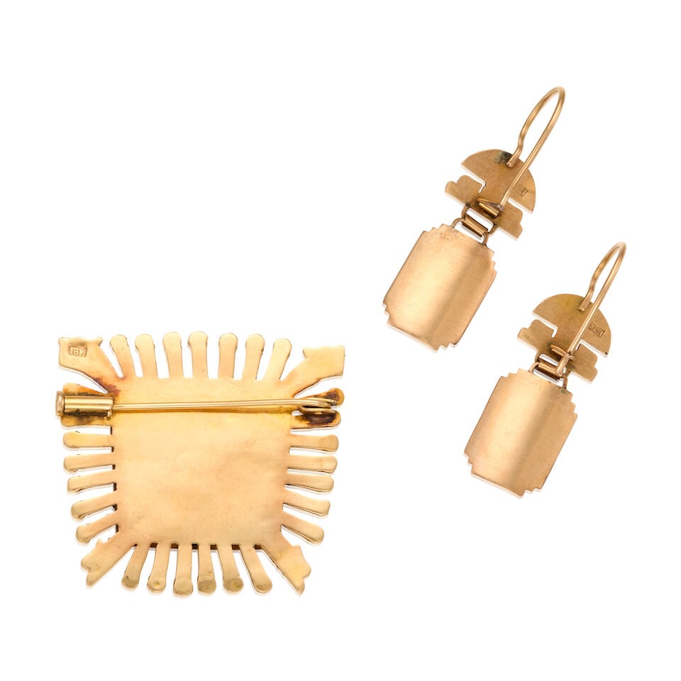 GOLD EARRINGS AND BROOCH - 2