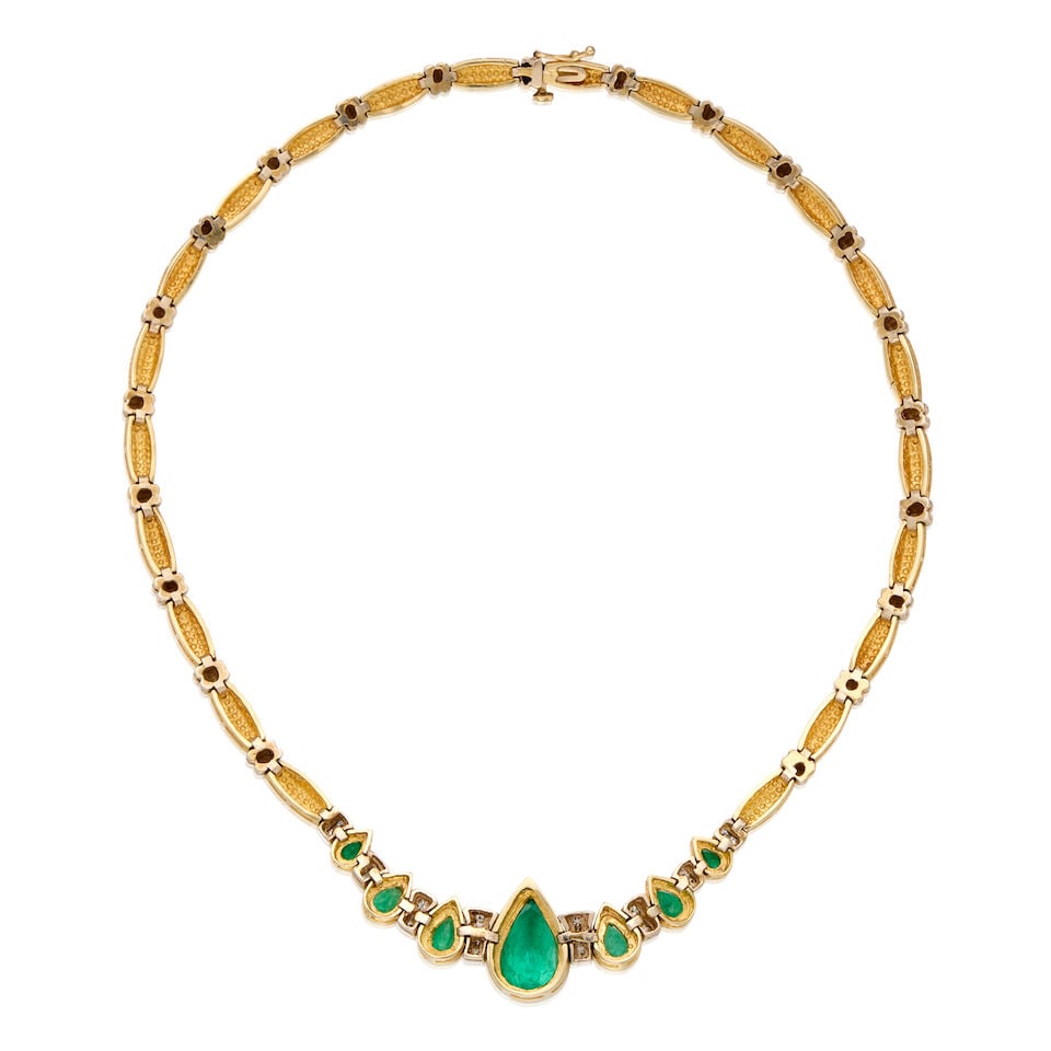 14K BICOLOR GOLD, EMERALD AND DIAMOND NECKLACE - 2