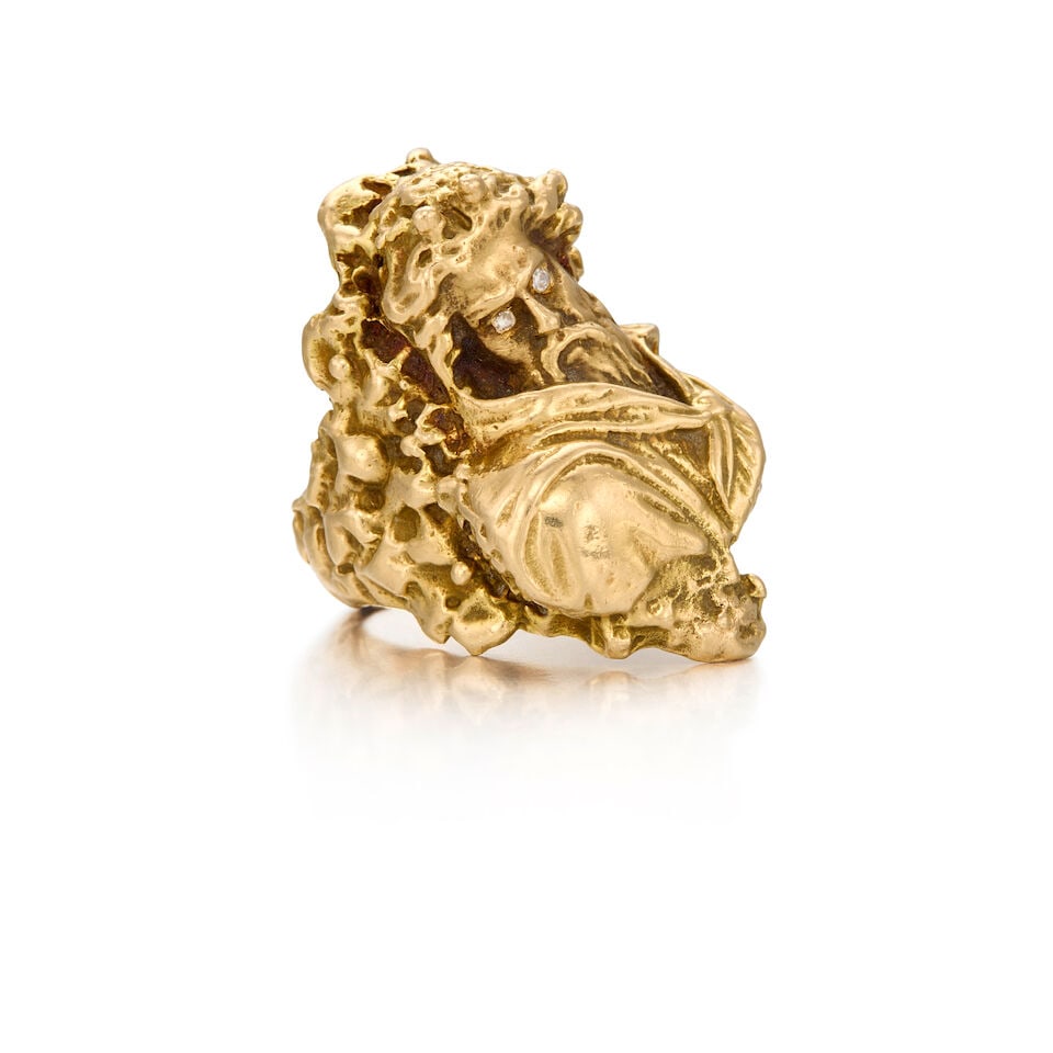 A 14K GOLD AND DIAMOND FIGURAL RING - 2