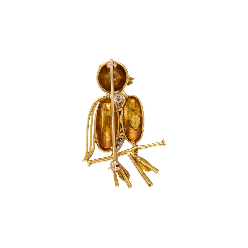 18K BICOLOR GOLD AND DIAMOND BIRD BROOCH - 2