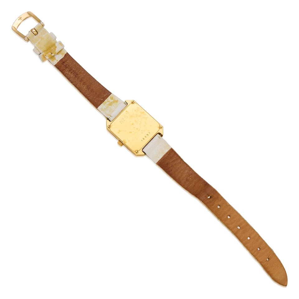 HARRY WINSTON: 18K YELLOW GOLD AND LEATHER WRISTWATCH - 2