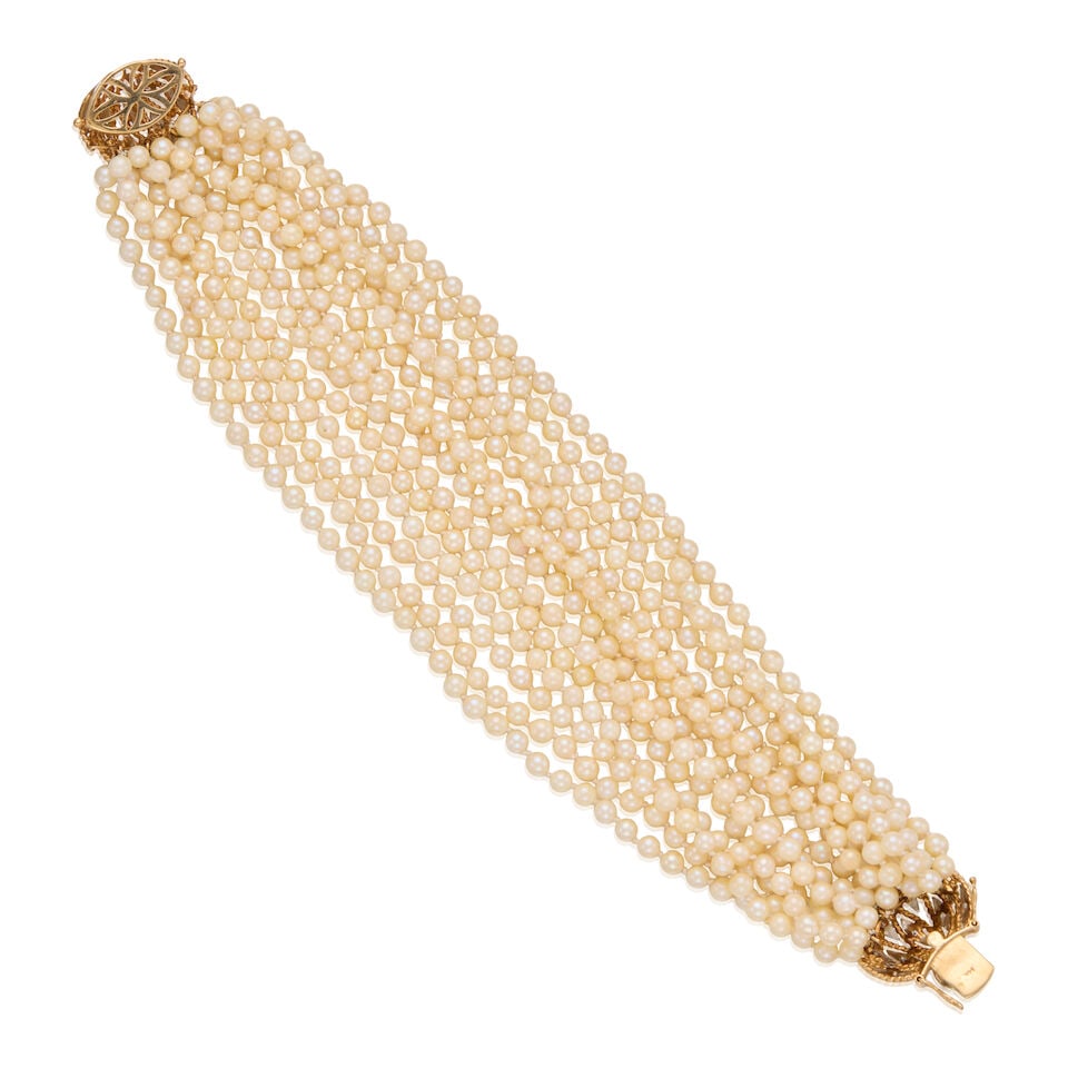 14K GOLD, CULTURED PEARL AND DIAMOND BRACELET - 2