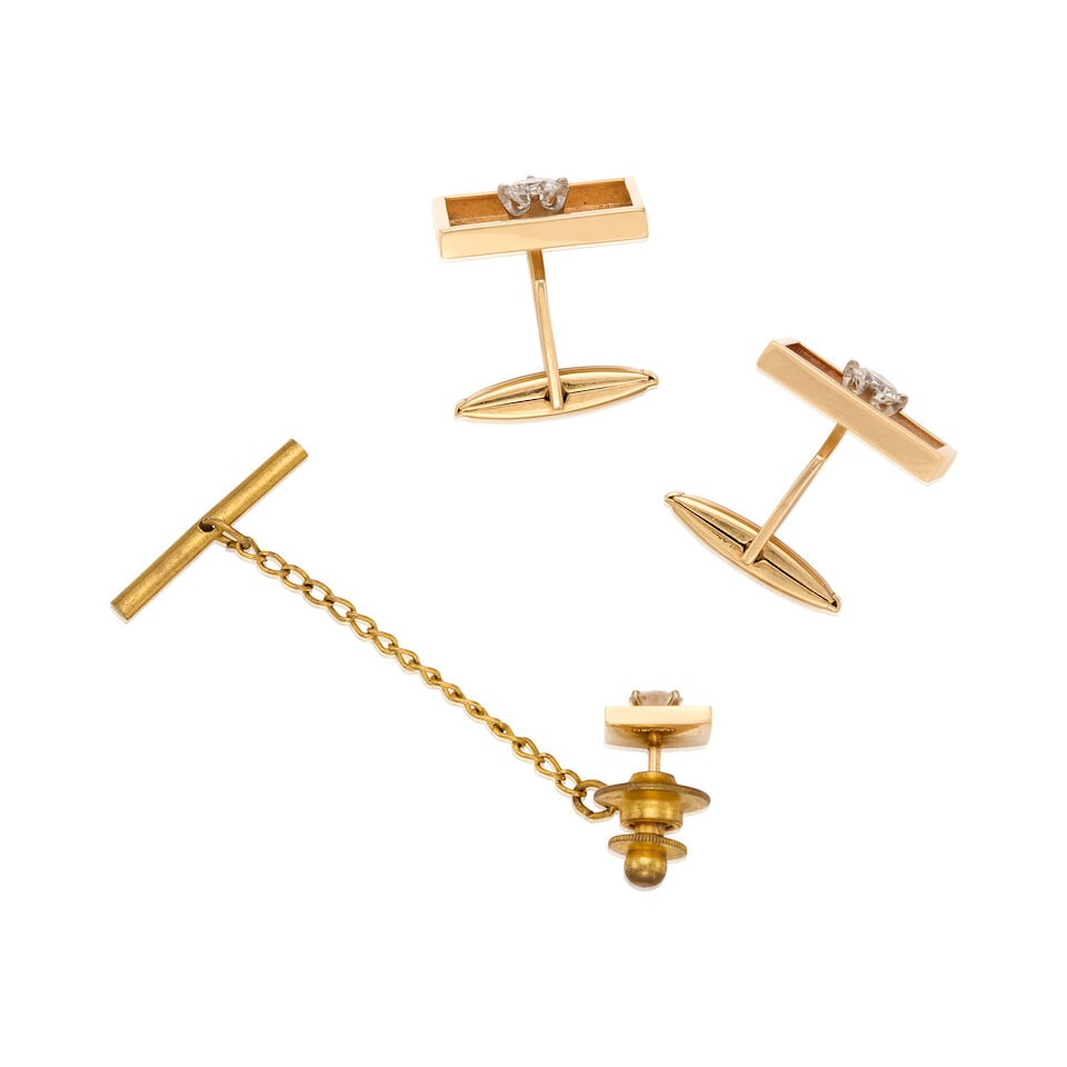 14K YELLOW GOLD AND DIAMOND DRESS SET - 2