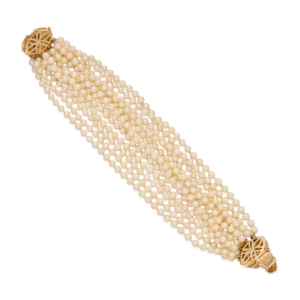 14K GOLD, CULTURED PEARL AND DIAMOND BRACELET - 2