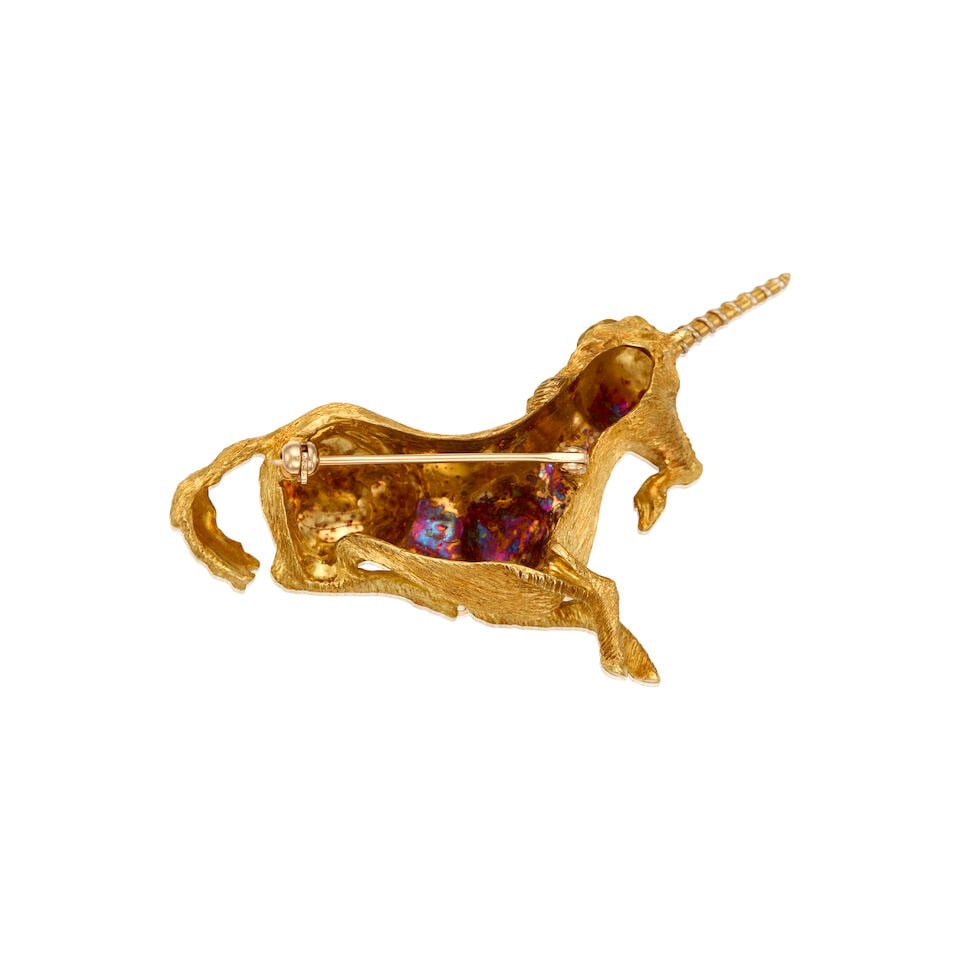 18K YELLOW GOLD AND RUBY BROOCH - 2