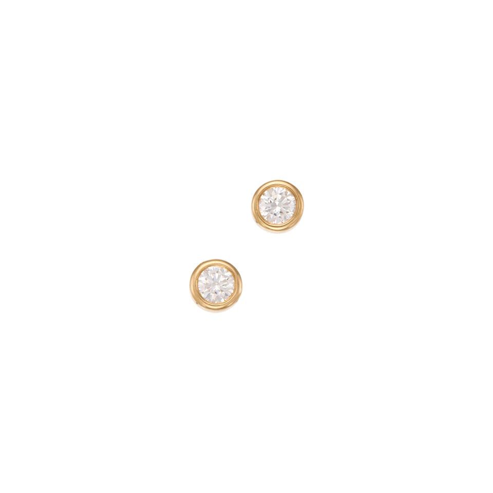 14K YELLOW GOLD AND DIAMOND EARRINGS: 14K YELLOW GOLD AND DIAMOND EARRINGS • Two round brilliant cut diamonds weighing approximately 0.40 carat total • Measures 9/16 in. x 1/4 in. • Estimated gross weight: 0.7