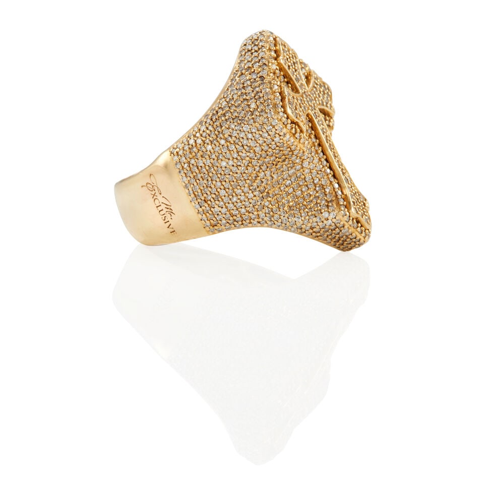 10K YELLOW GOLD AND DIAMOND CROSS MOTIF RING - 2